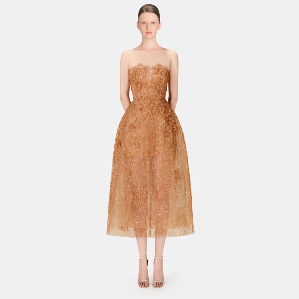 NWT Montsand Honey Beaded Lace Strapless Dress